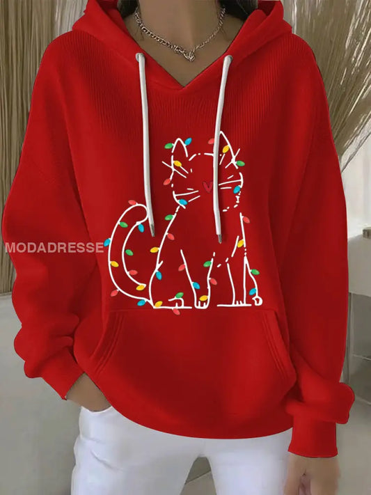 Kvinnors jul Print Casual Hoodie Print röd / S