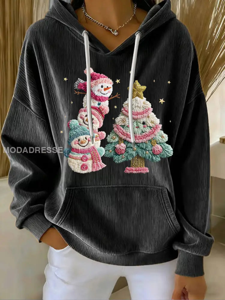 Kvinnors jul Print Casual Hoodie Print svart / S