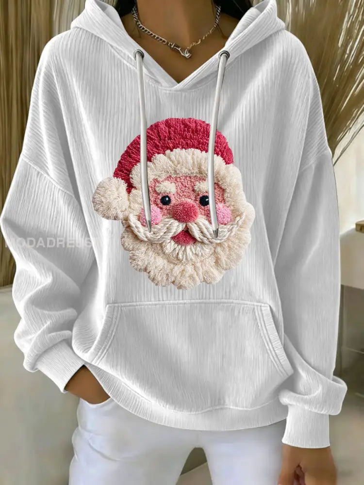 Kvinnors jul Print Casual Hoodie Print vit / S