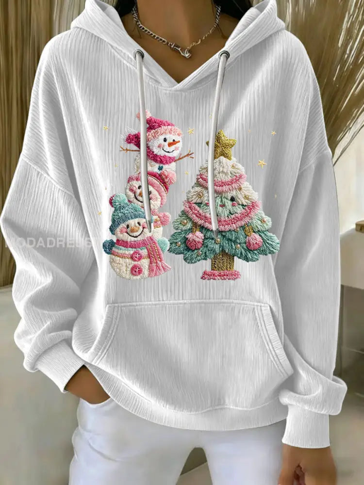 Kvinnors jul Print Casual Hoodie Print vit / S