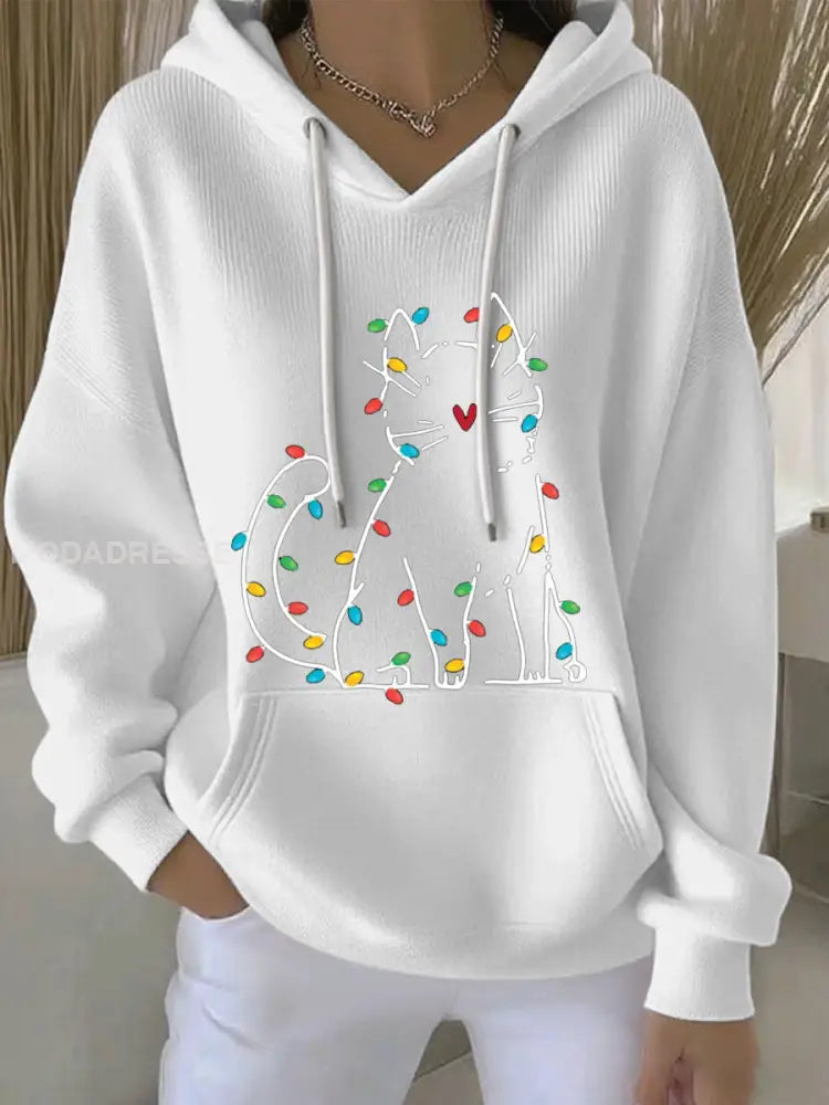 Kvinnors jul Print Casual Hoodie Print vit / S