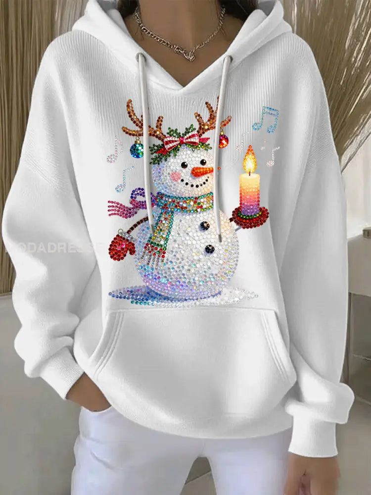 Kvinnors jul Print Casual Hoodie Print vit / S
