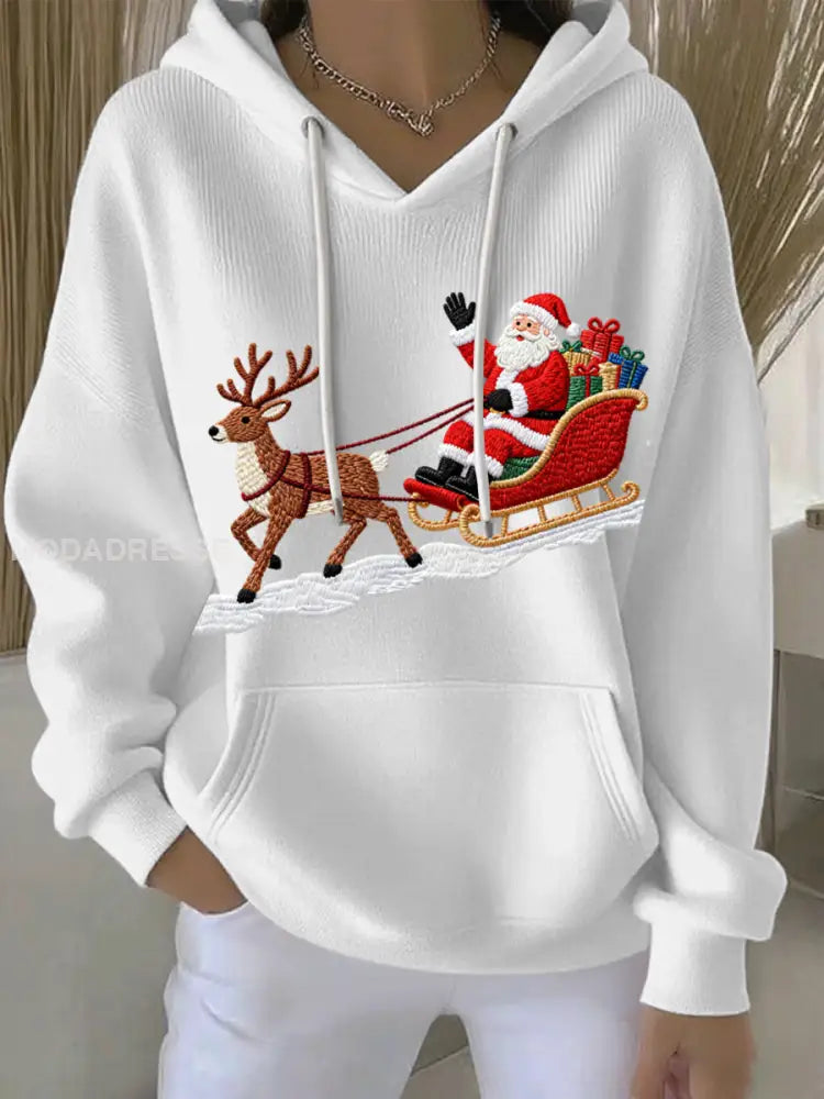 Kvinnors jul Print Casual Hoodie Print vit / S