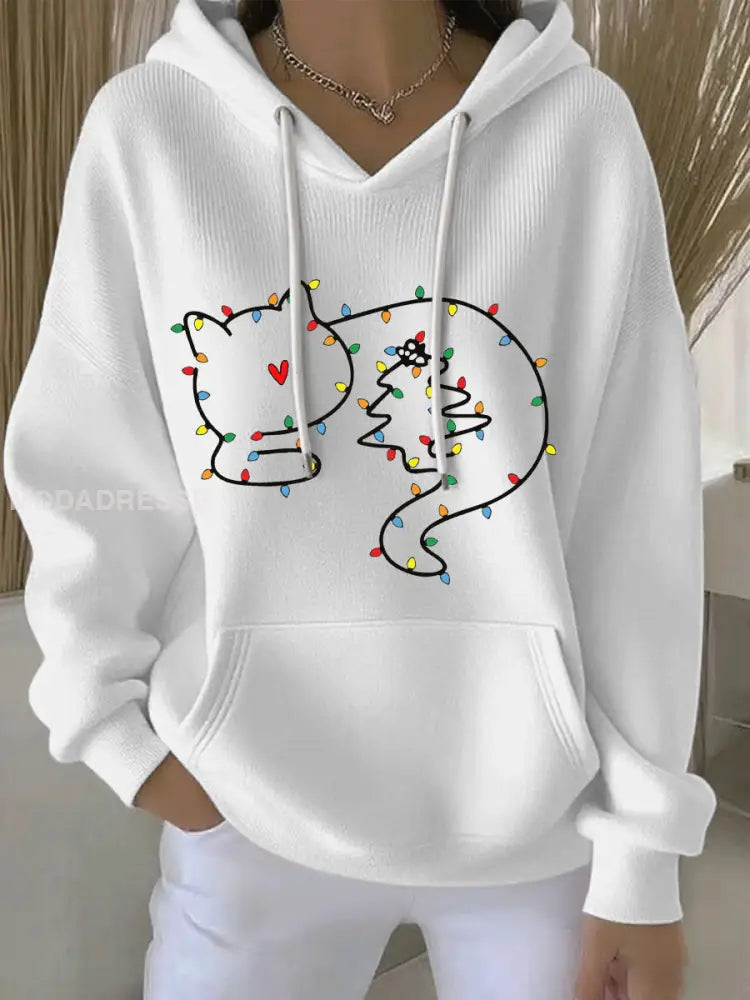 Kvinnors jul Print Casual Hoodie Print vit / S