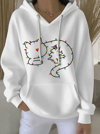 Kvinnors jul Print Casual Hoodie Print vit / S