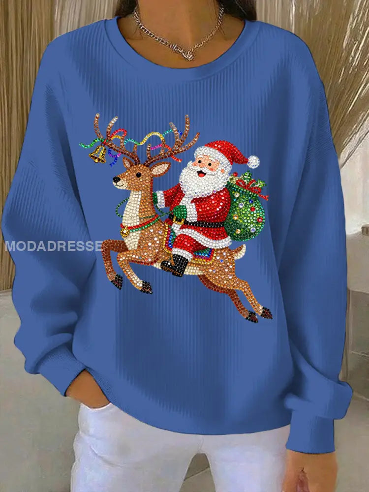 Kvinnors jul Print Casual Sweatshirt blå / S