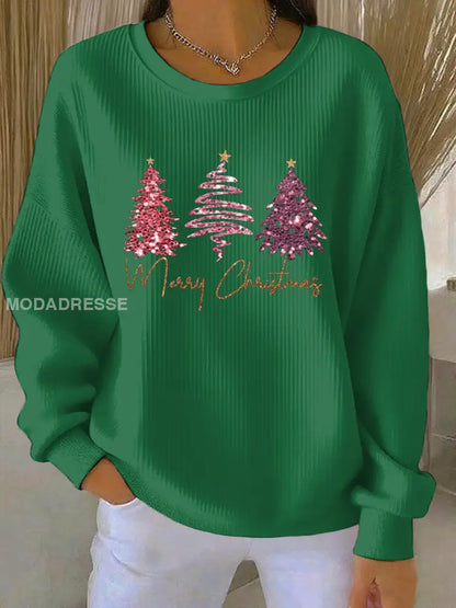 Kvinnors jul Print Casual Sweatshirt grönt / S