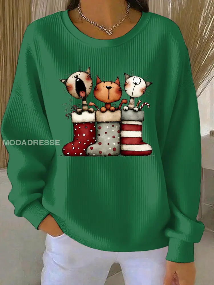 Kvinnors jul Print Casual Sweatshirt grönt / S