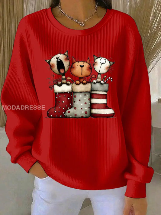 Kvinnors jul Print Casual Sweatshirt röd / S
