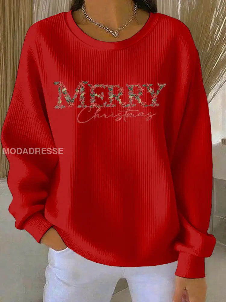 Kvinnors jul Print Casual Sweatshirt röd / S