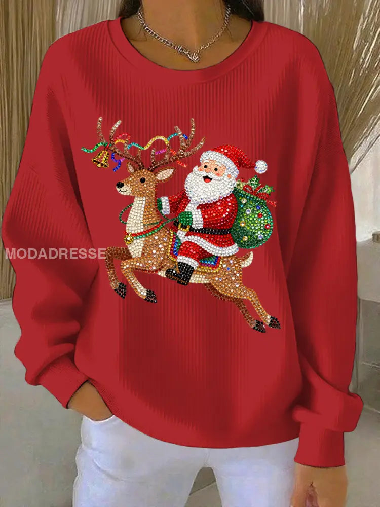 Kvinnors jul Print Casual Sweatshirt röd / S