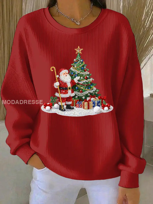 Kvinnors jul Print Casual Sweatshirt röd / S