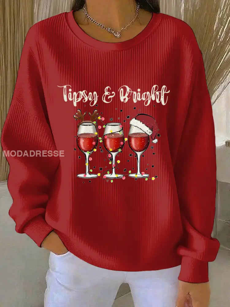 Kvinnors jul Print Casual Sweatshirt röd / S