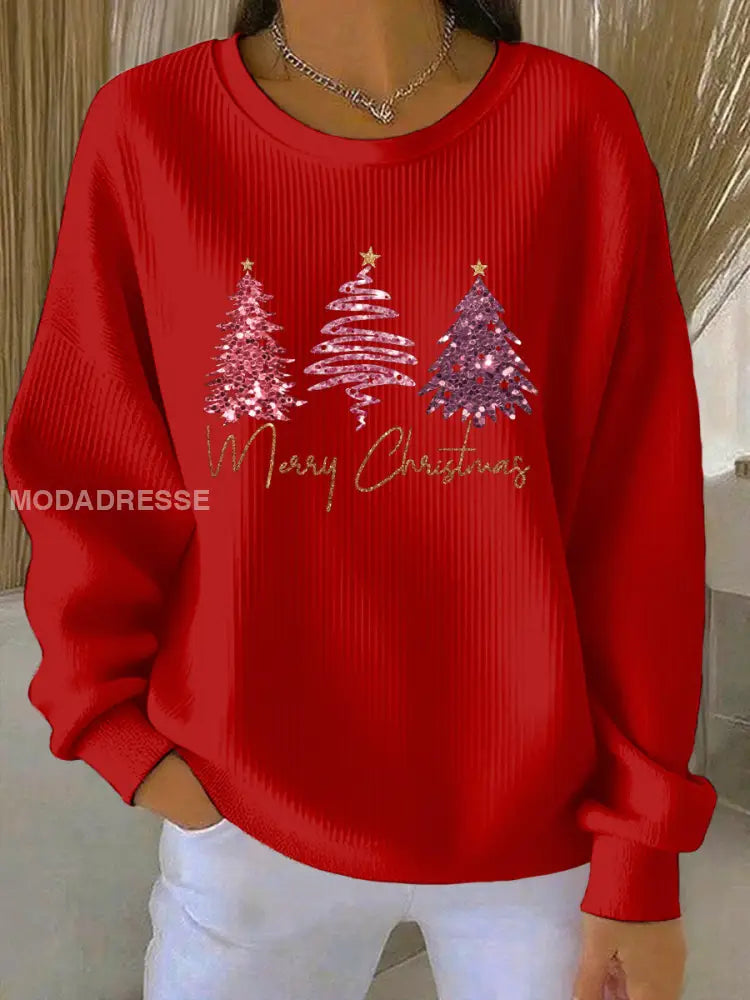Kvinnors jul Print Casual Sweatshirt rött / S