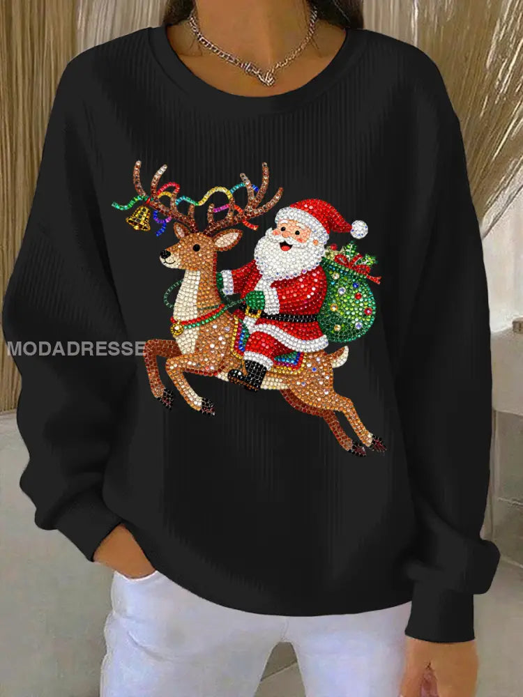 Kvinnors jul Print Casual Sweatshirt svart / S