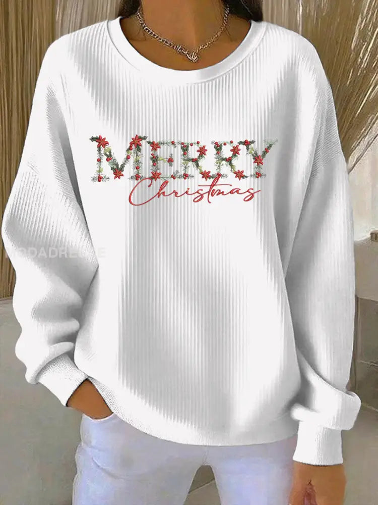Kvinnors jul Print Casual Sweatshirt vit / S