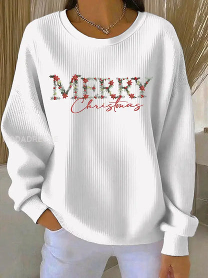Kvinnors jul Print Casual Sweatshirt vit / S