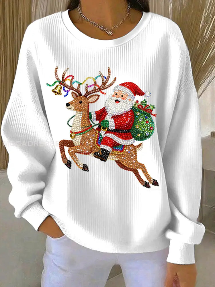Kvinnors jul Print Casual Sweatshirt vit / S