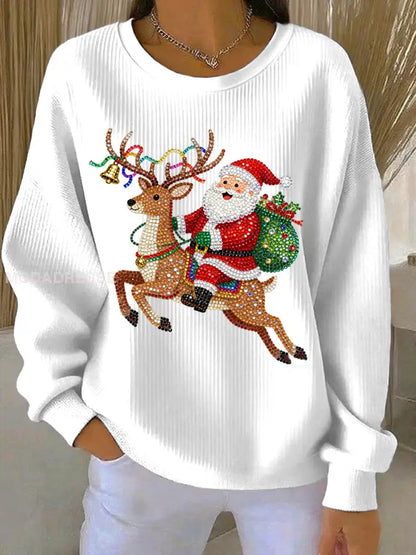 Kvinnors jul Print Casual Sweatshirt vit / S