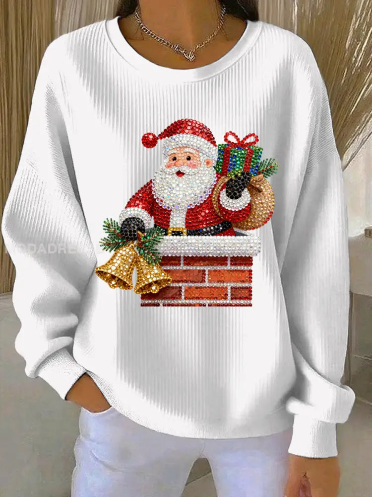 Kvinnors jul Print Casual Sweatshirt vit / S
