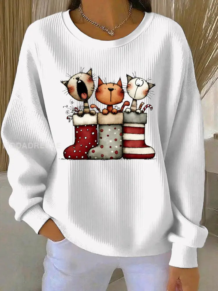 Kvinnors jul Print Casual Sweatshirt vit / S