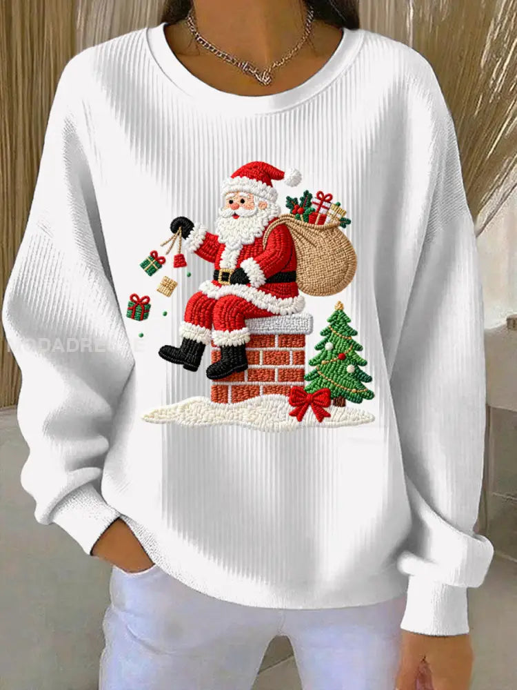 Kvinnors jul Print Casual Sweatshirt vit / S