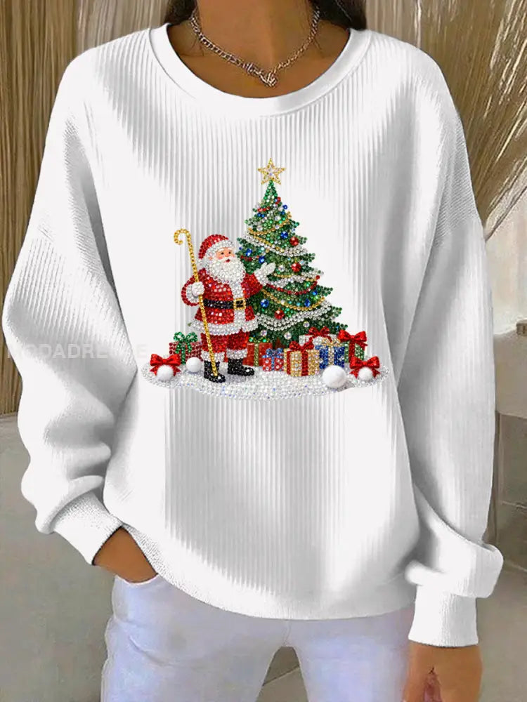 Kvinnors jul Print Casual Sweatshirt vit / S