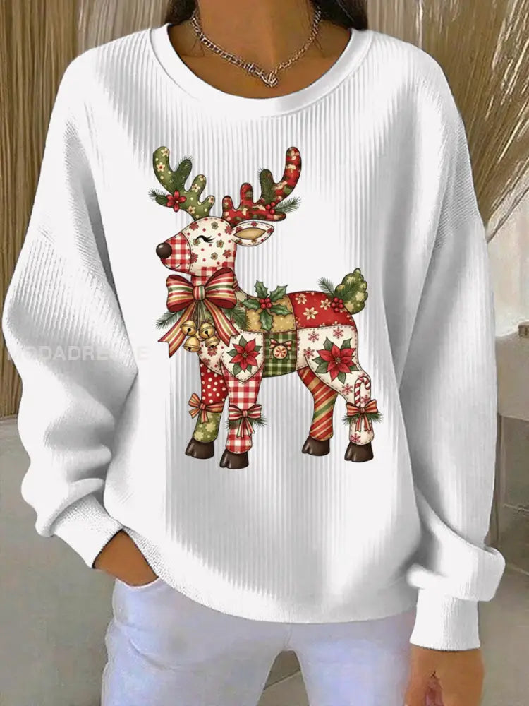 Kvinnors jul Print Casual Sweatshirt vit / S
