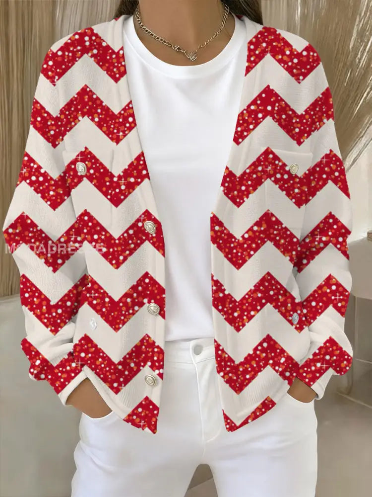 Kvinnors jul Print Pocket Cardigan som bild / S