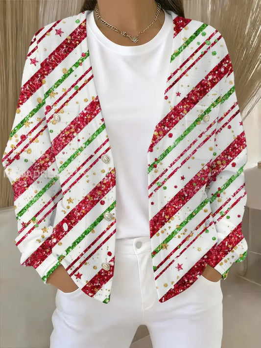 Kvinnors jul Print Pocket Cardigan som bild / S