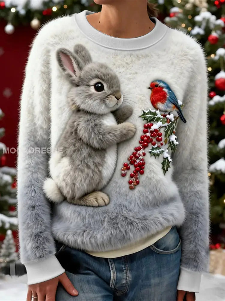 Kvinnors jul Snowflake Rabbit Flannel Hoodie Flannel grå / S