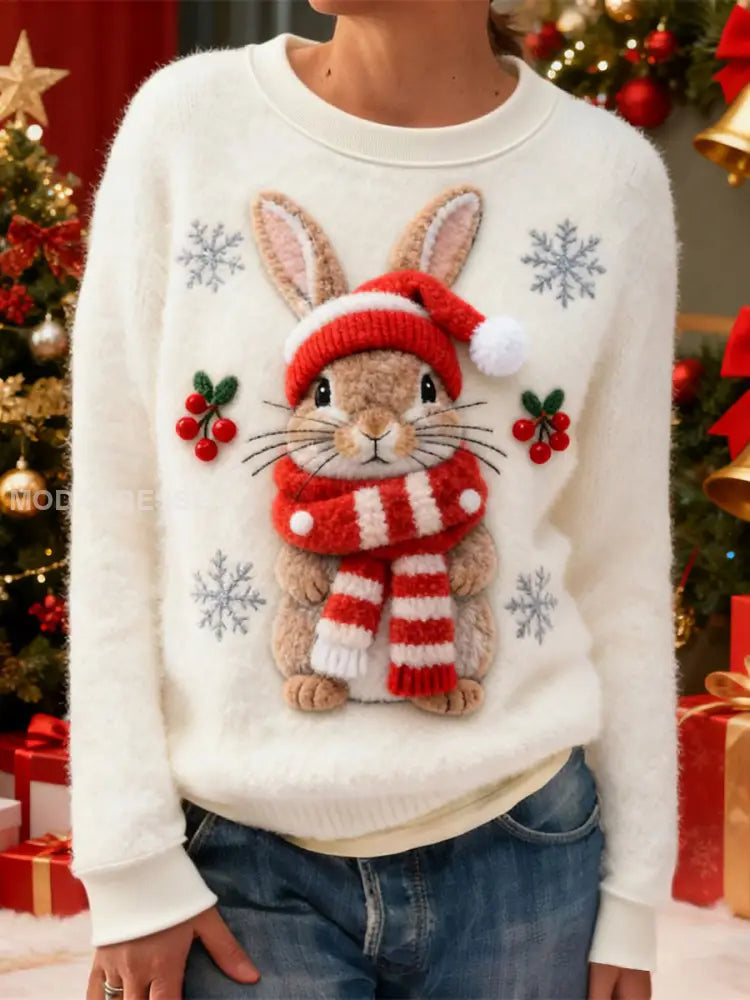 Kvinnors jul Snowflake Rabbit Flannel Hoodie Flannel vitt / S