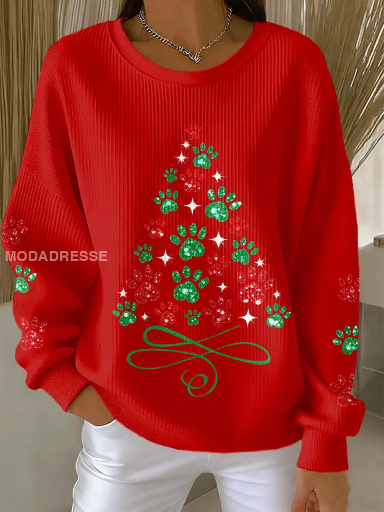 Kvinnors julgran Animal Tass Print Sweatshirts röd / S