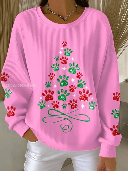 Kvinnors julgran Animal Tass Print Sweatshirts rost / S