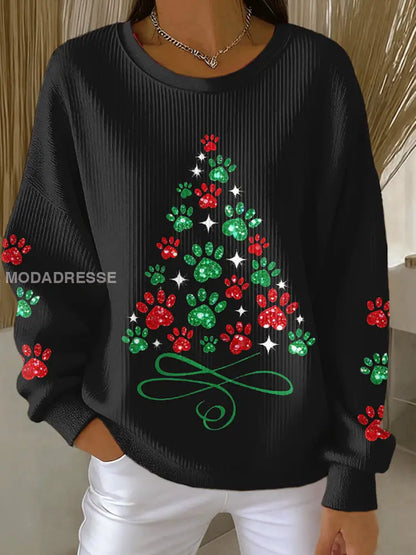 Kvinnors julgran Animal Tass Print Sweatshirts svart / S