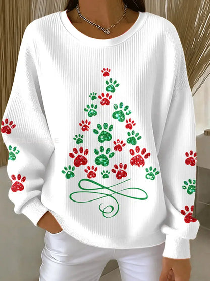 Kvinnors julgran Animal Tass Print Sweatshirts vit / S