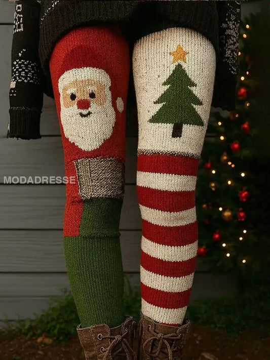 Kvinnors julgran och jultomten konst mysiga Leggings som bild / S