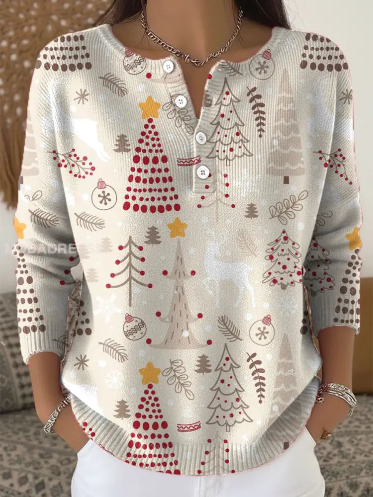 Kvinnors julgranar Skriv ut Casual Tops Aprikot / S