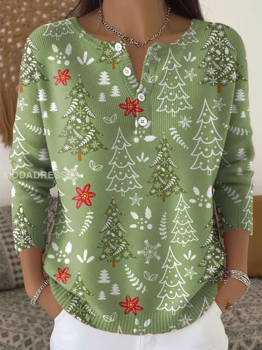 Kvinnors julgranar Skriv ut Casual Tops grönt / S