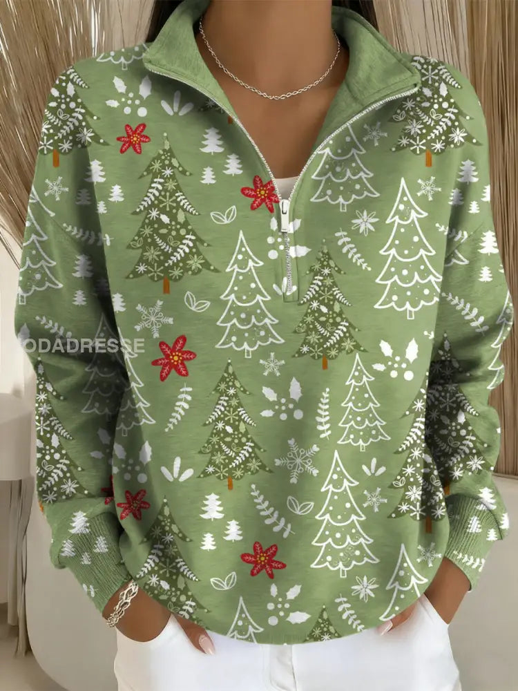 Kvinnors julgranar Skriv ut Zip-Up Sweatshirts grönt / S