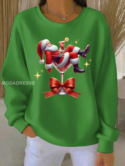 Kvinnors jultomte och vinglas Skriv ut Ribbed runda hals grön / S