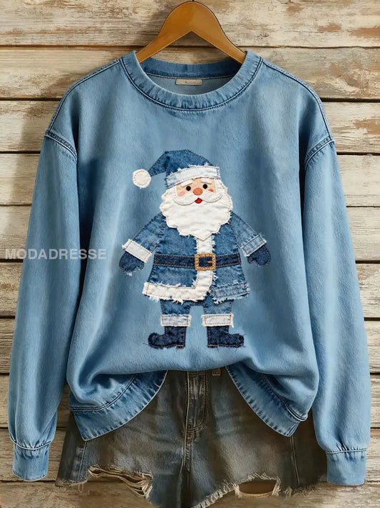 Kvinnors jultomte Print Casual Sweatshirt blå / S