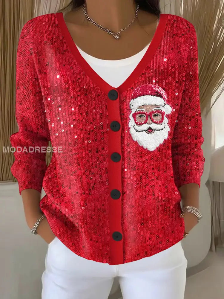 Kvinnors jultomten Cardigan röd / S