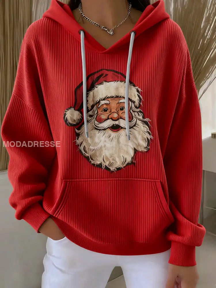Kvinnors jultomten Print Casual Hoodie Print röd / S