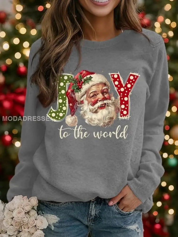Kvinnors jultomten Print raglan ärm sweatshirt grå / S