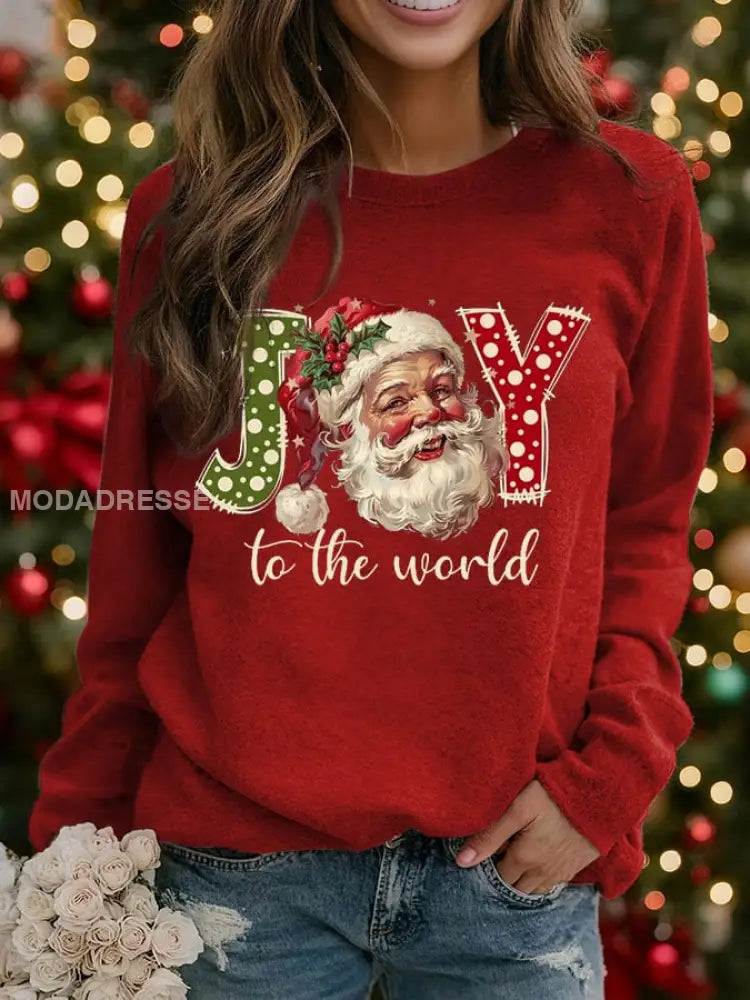 Kvinnors jultomten Print raglan ärm sweatshirt röd / S