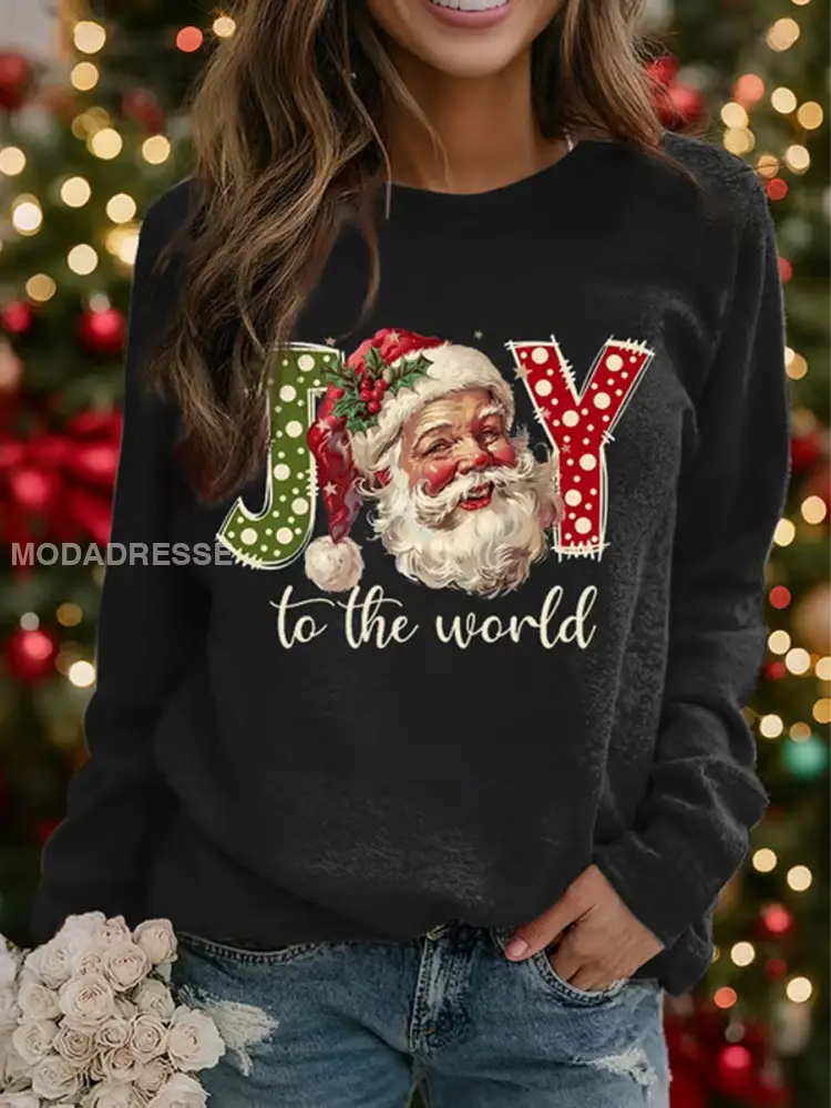 Kvinnors jultomten Print raglan ärm sweatshirt svart / S