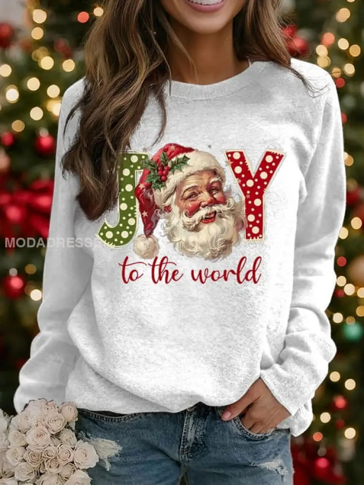 Kvinnors jultomten Print raglan ärm sweatshirt vit / S