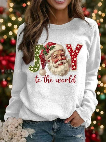 Kvinnors jultomten Print raglan ärm sweatshirt vit / S