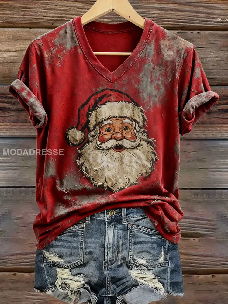 Kvinnors jultomten Printed Casual T-shirt röd / S